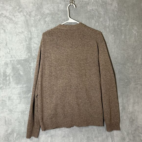 Jos A Bank Executive Sweater L Mens Beige Lambswool Cardigan Grandpa Grunge - Picture 3 of 8